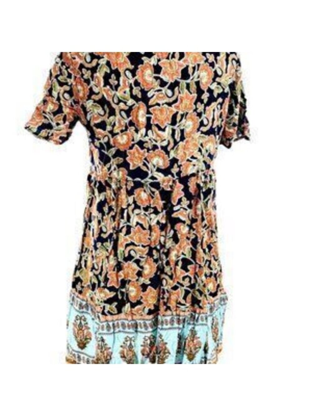 Small Boho Paisley Split Neck Mini Dress Half Sleeve Lightweight Babydoll Shein - Picture 3 of 3